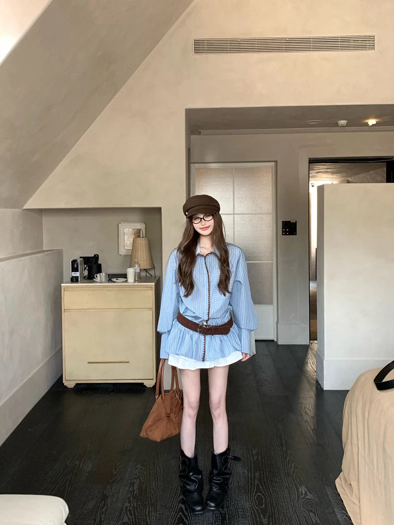 Retro Casual Blue Striped Shirt OL1822