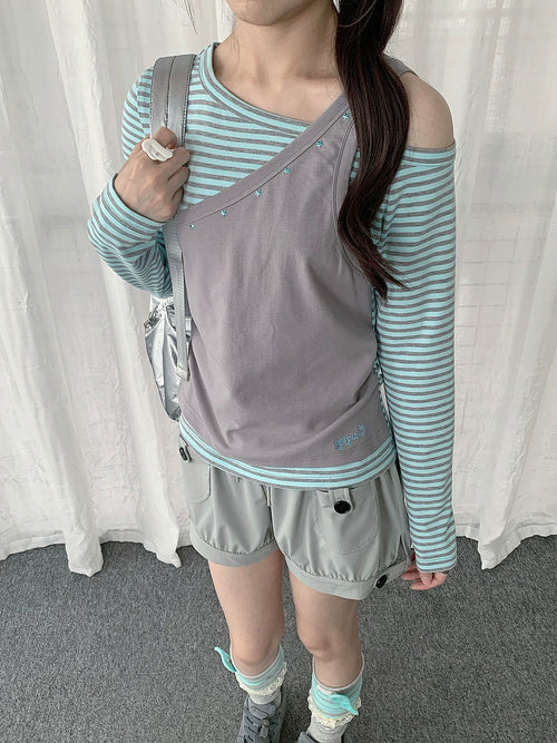 Asymmetric Layered Stripe Top OL2450 oliviroa オリヴィオラ
