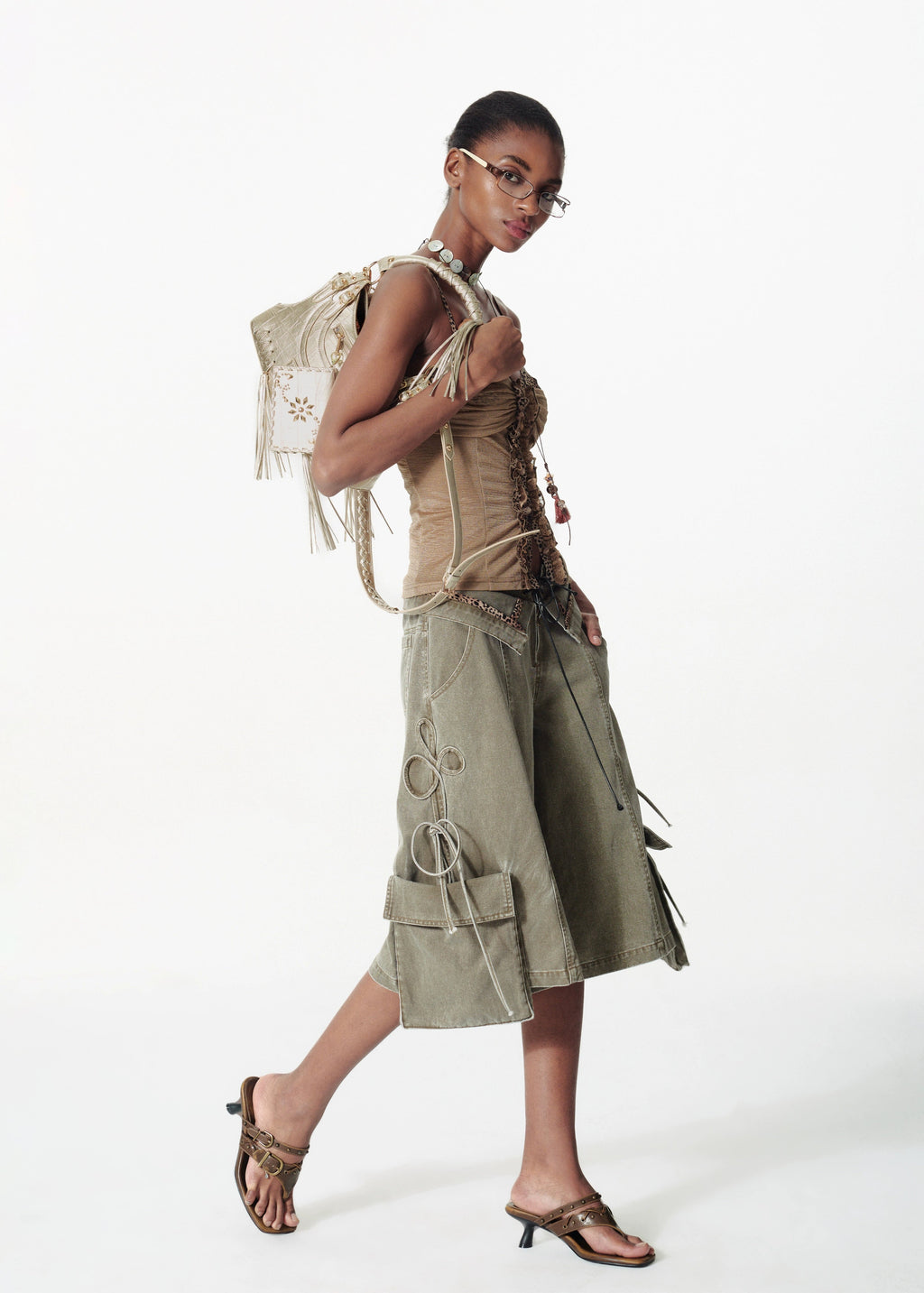 double waist strap shorts