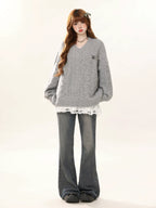 Cable V Neck Sweater and Lace Cami Dress OL2470 oliviroa オリヴィオラ