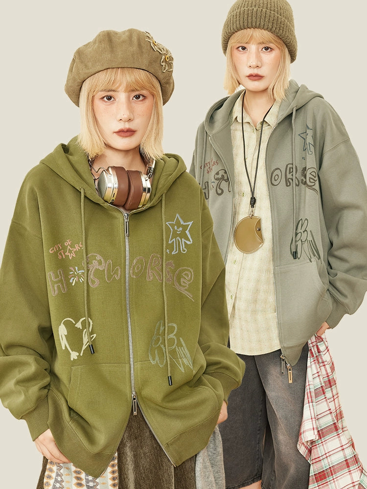 ヴィンテージプリント ダブルジップフーディ  OL1816