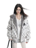 Bear Ear Cross Print Puffer Jacket OL2448 oliviroa オリヴィオラ