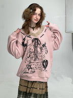 Rabbit Graphic V Neck Sweater OL2454 oliviroa オリヴィオラ