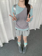 Asymmetric Layered Stripe Top OL2450 oliviroa オリヴィオラ
