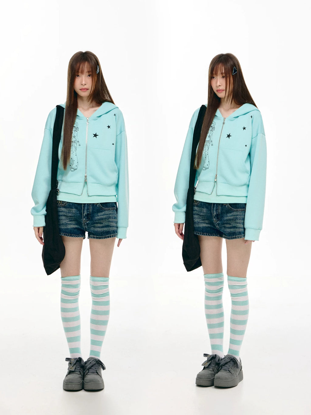 Anime Girl Star Cropped Zip Hoodie OL2468 oliviroa オリヴィオラ