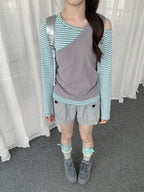 Asymmetric Layered Stripe Top OL2450 oliviroa オリヴィオラ