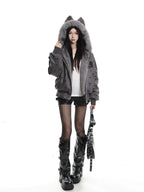 Bear Ear Cross Print Puffer Jacket OL2448 oliviroa オリヴィオラ