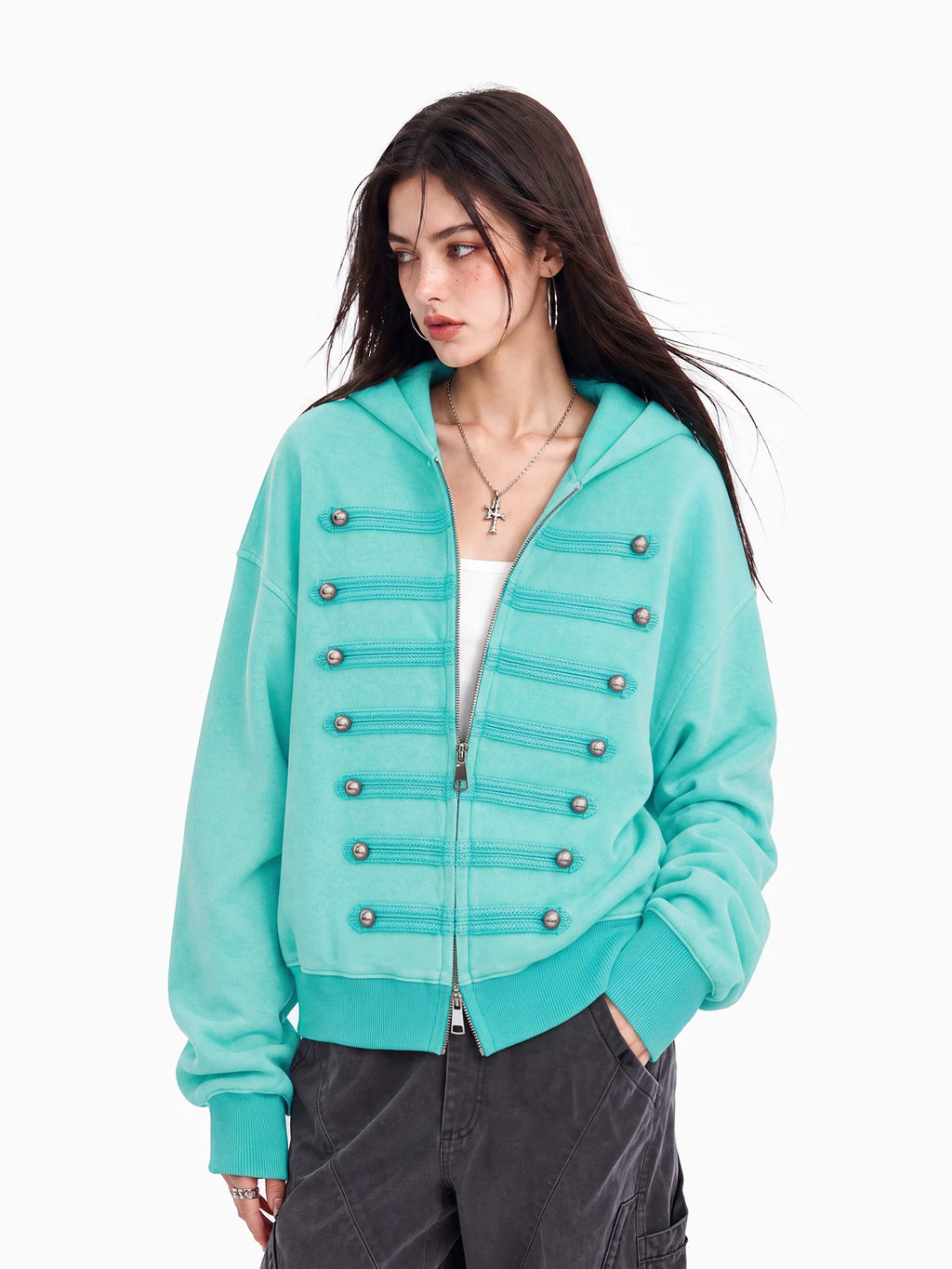 Military Braid Washed Zip Hoodie OL2461 oliviroa オリヴィオラ