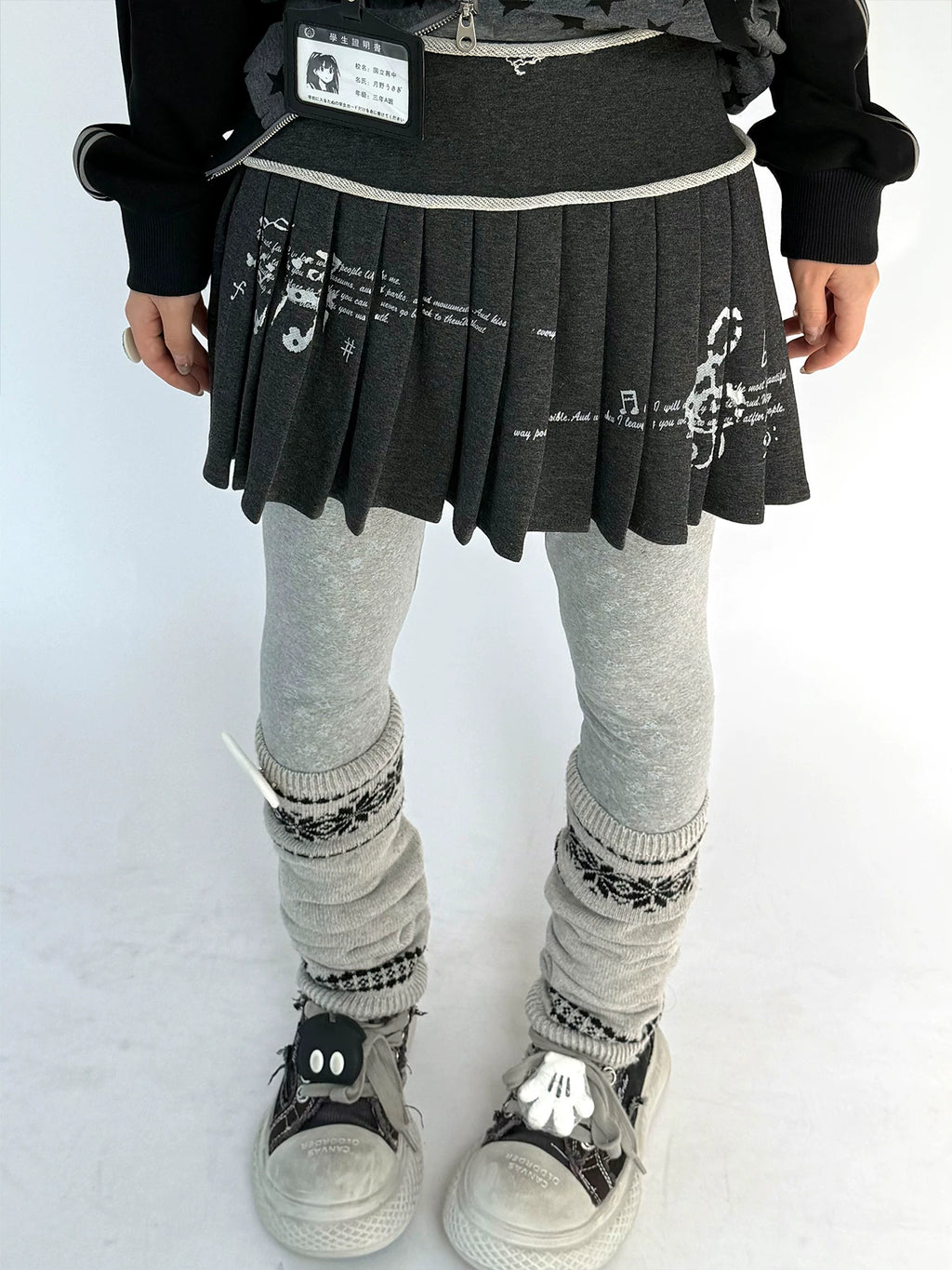 Music Note Rolled Waist Pleated Skirt OL2481 oliviroa オリヴィオラ