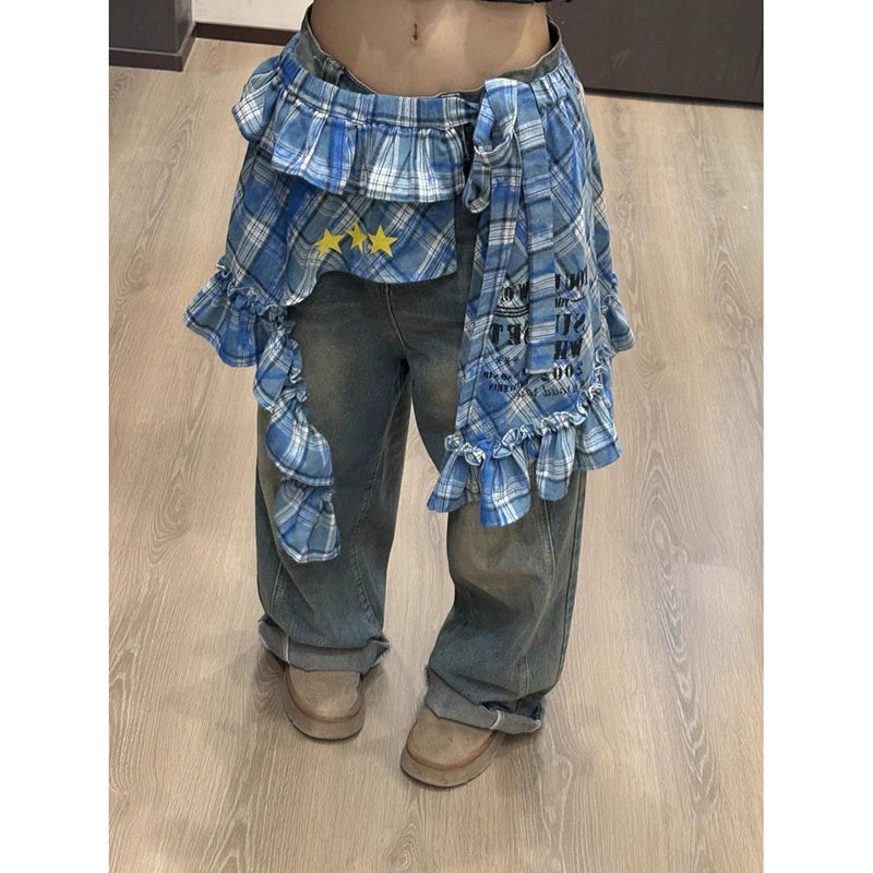 アシンメトリーチェックのミニスカート