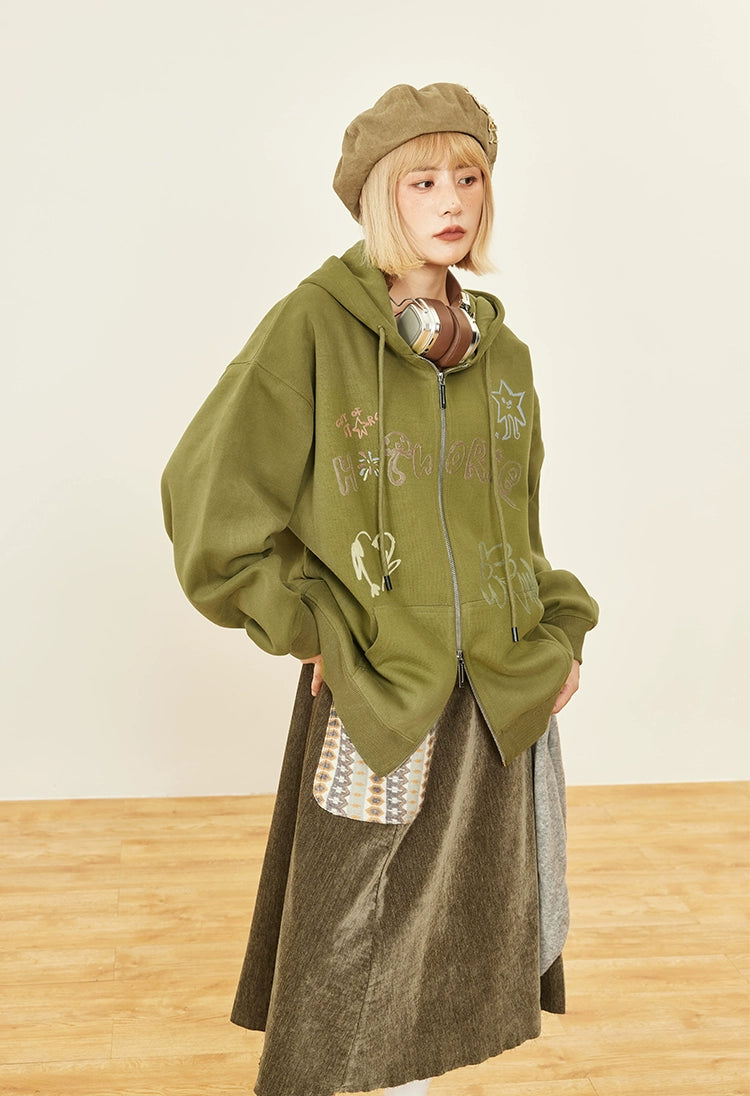 ヴィンテージプリント ダブルジップフーディ  OL1816