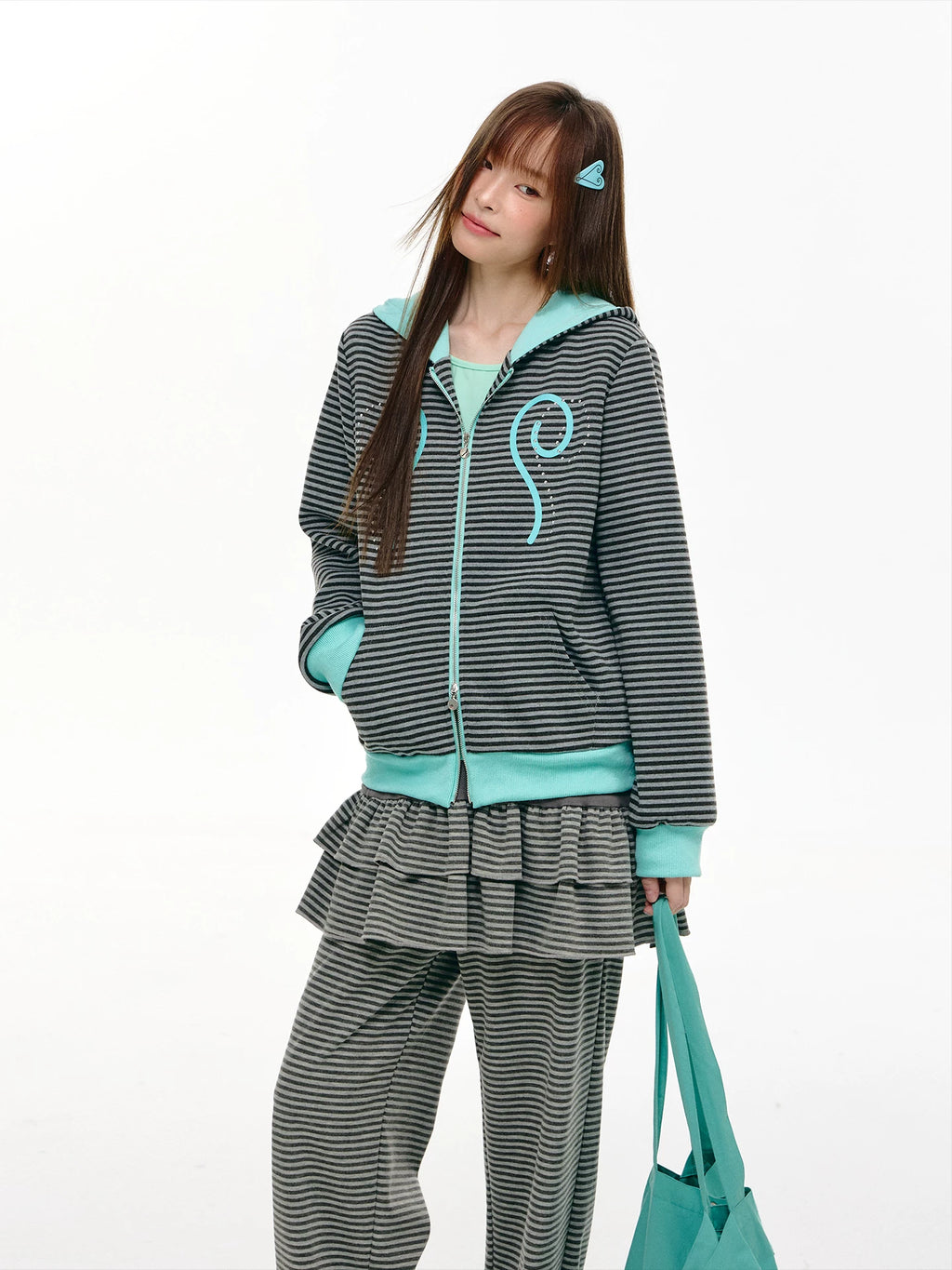Contrast Stripe Double Zip Hoodie OL2465 oliviroa オリヴィオラ