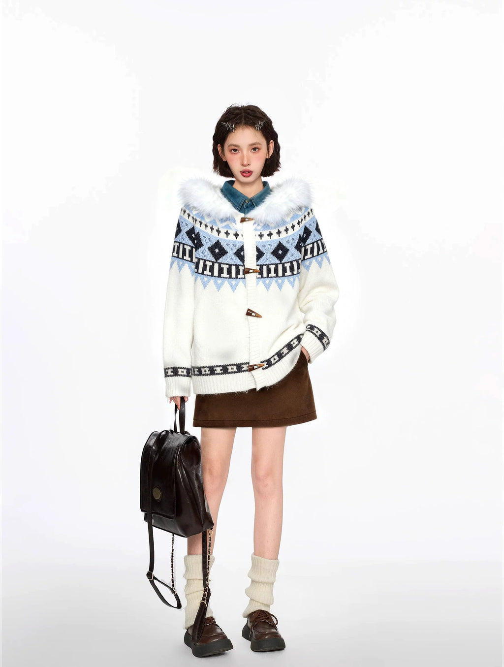Fair Isle Toggle Hooded Knit Cardigan OL2472 oliviroa オリヴィオラ