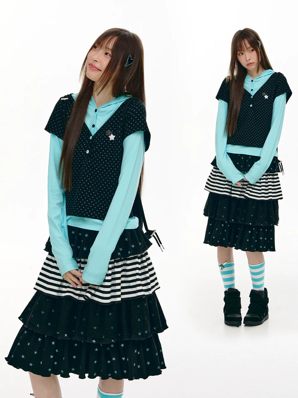 Polka Dot Layered Hooded Top OL2463 oliviroa オリヴィオラ