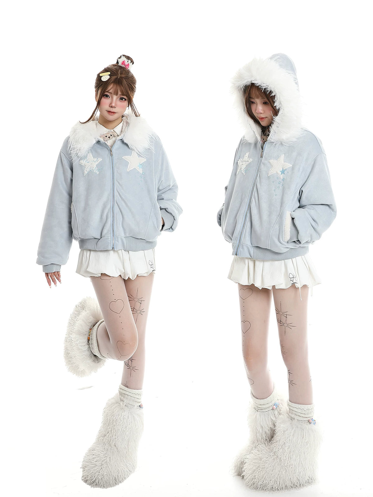 Star Patch Fur Collar Hooded Padded Jacket OL2475 oliviroa オリヴィオラ