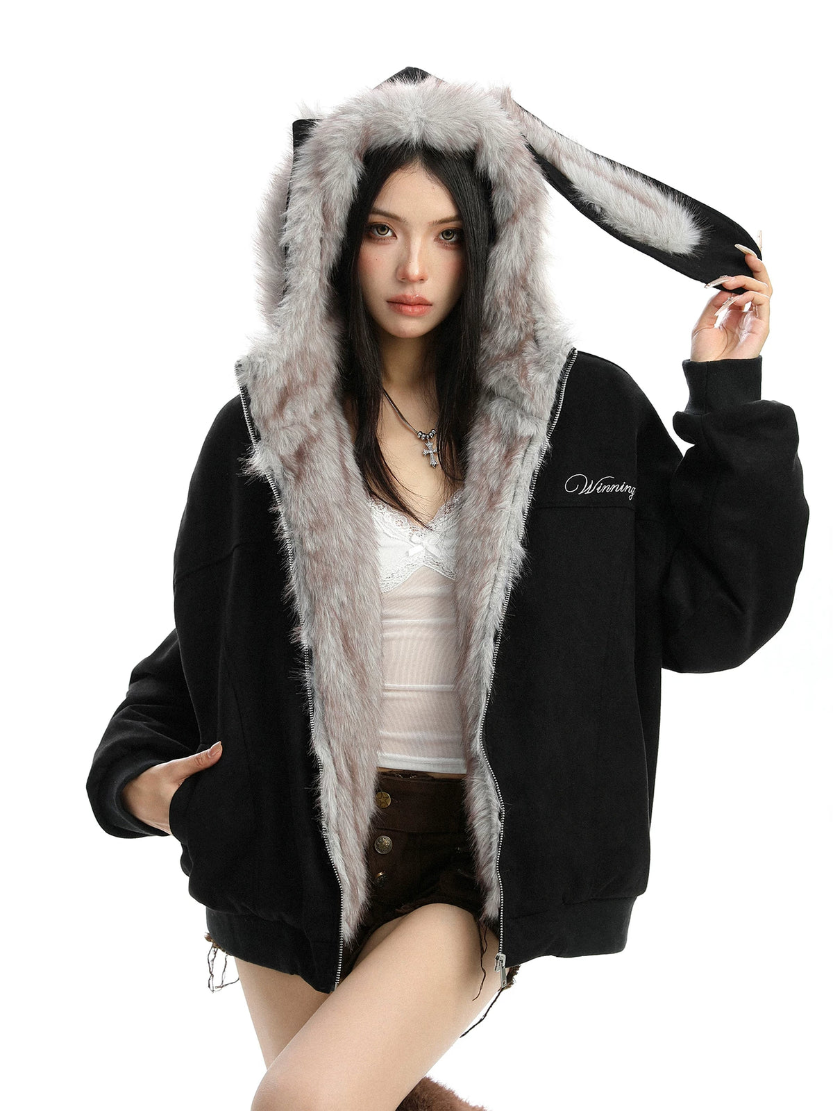 Detachable Bunny Ear Hooded Padded Jacket OL2473 oliviroa オリヴィオラ