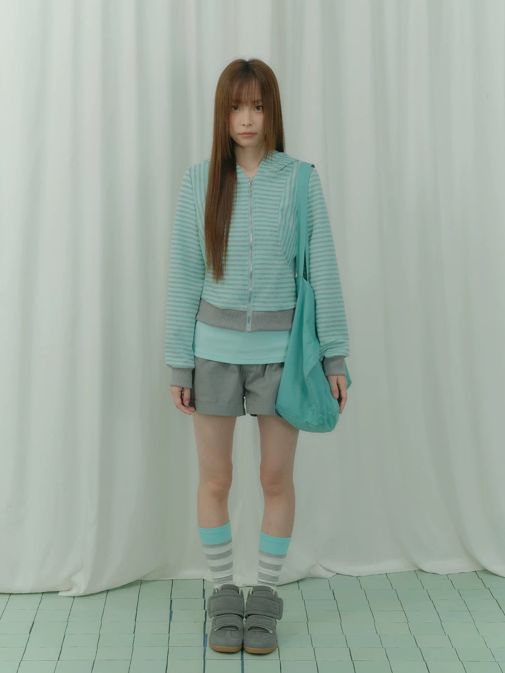 Horn Hood Striped Zip Hoodie OL2467 oliviroa オリヴィオラ