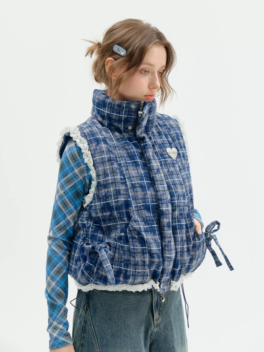Plaid Drawstring Puffer Vest OL2452 oliviroa オリヴィオラ
