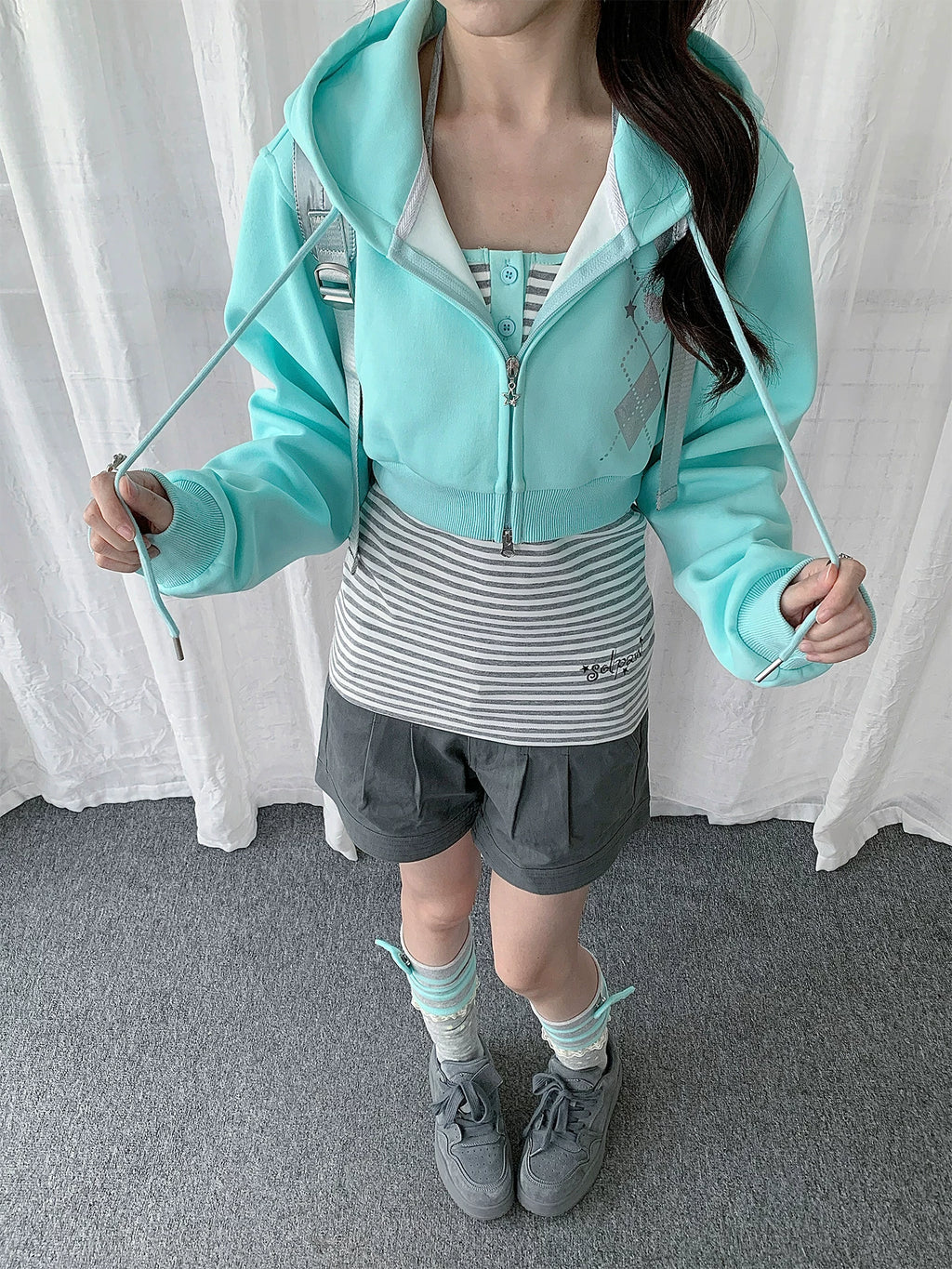 Striped Cami Zip Hoodie Set OL2451 oliviroa オリヴィオラ
