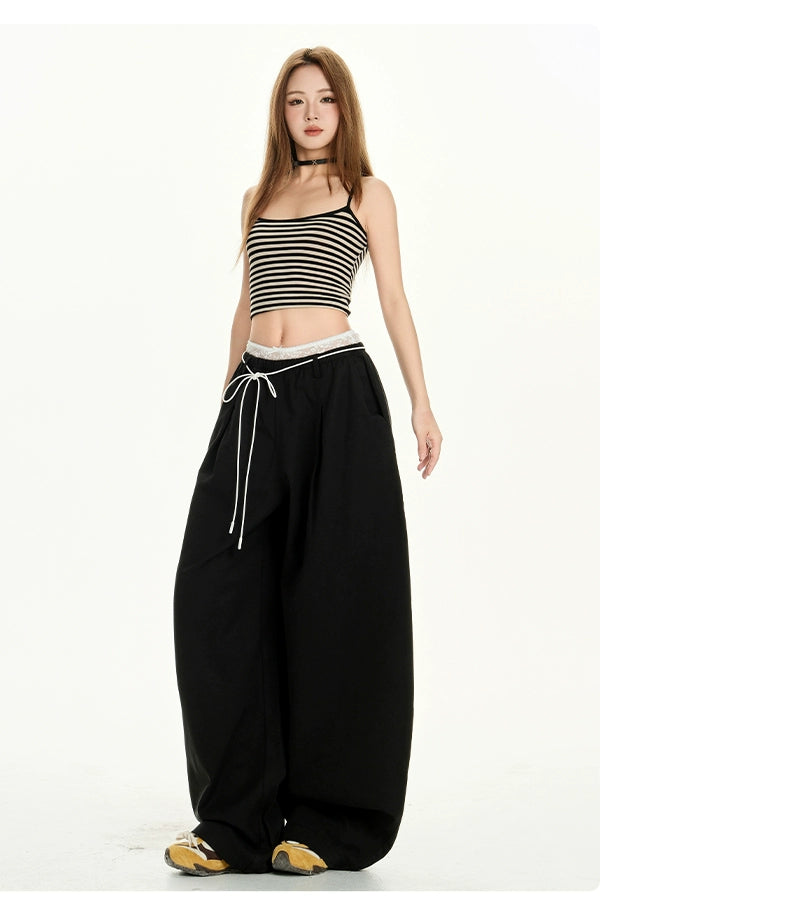 レースダブルウエスト ワイドパンツ レディース  OL1813