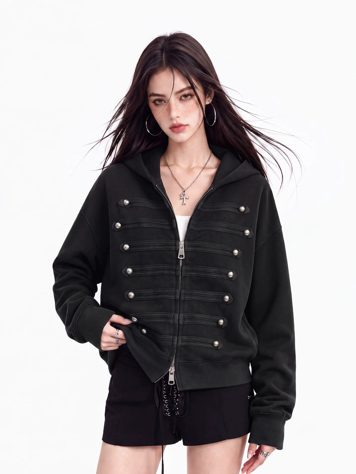 Military Braid Washed Zip Hoodie OL2461 oliviroa オリヴィオラ