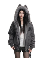 Bear Ear Cross Print Puffer Jacket OL2448 oliviroa オリヴィオラ