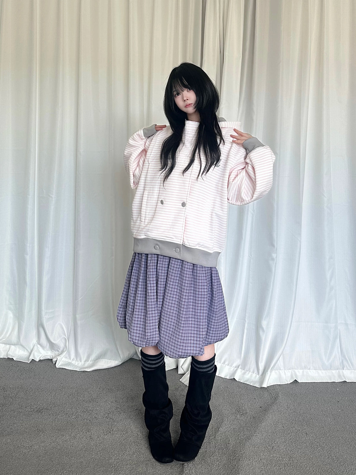 Double Breasted Stripe Hooded Cardigan OL2449 oliviroa オリヴィオラ
