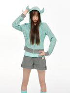Horn Hood Striped Zip Hoodie OL2467 oliviroa オリヴィオラ
