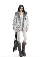 Bear Ear Cross Print Puffer Jacket OL2448 oliviroa オリヴィオラ