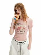 ピンク ジャストショルダー ショート丈Tシャツ