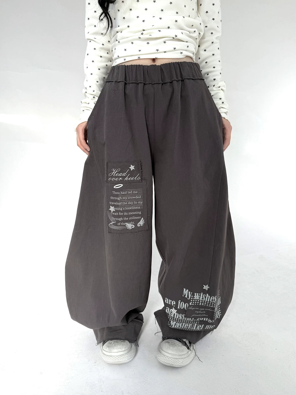 Letter Print Curved Leg Pants OL2479 oliviroa オリヴィオラ