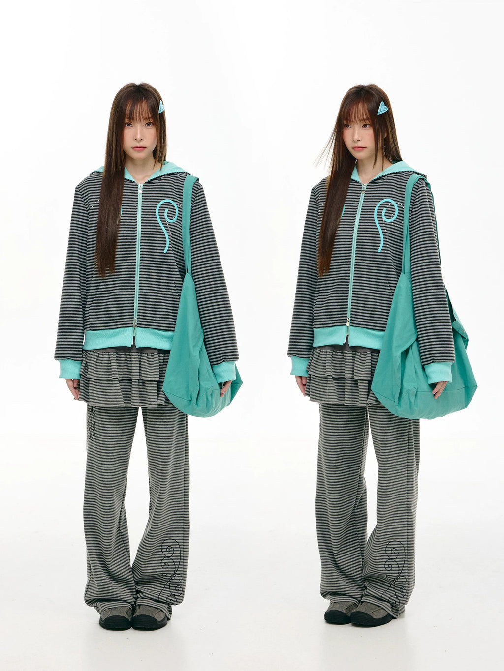 Contrast Stripe Double Zip Hoodie OL2465 oliviroa オリヴィオラ