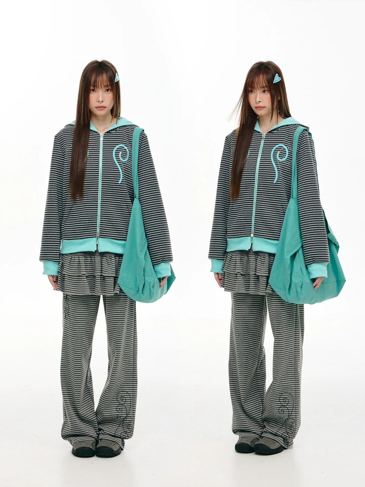 Contrast Stripe Double Zip Hoodie OL2465 oliviroa オリヴィオラ