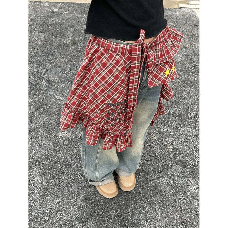 アシンメトリーチェックのミニスカート