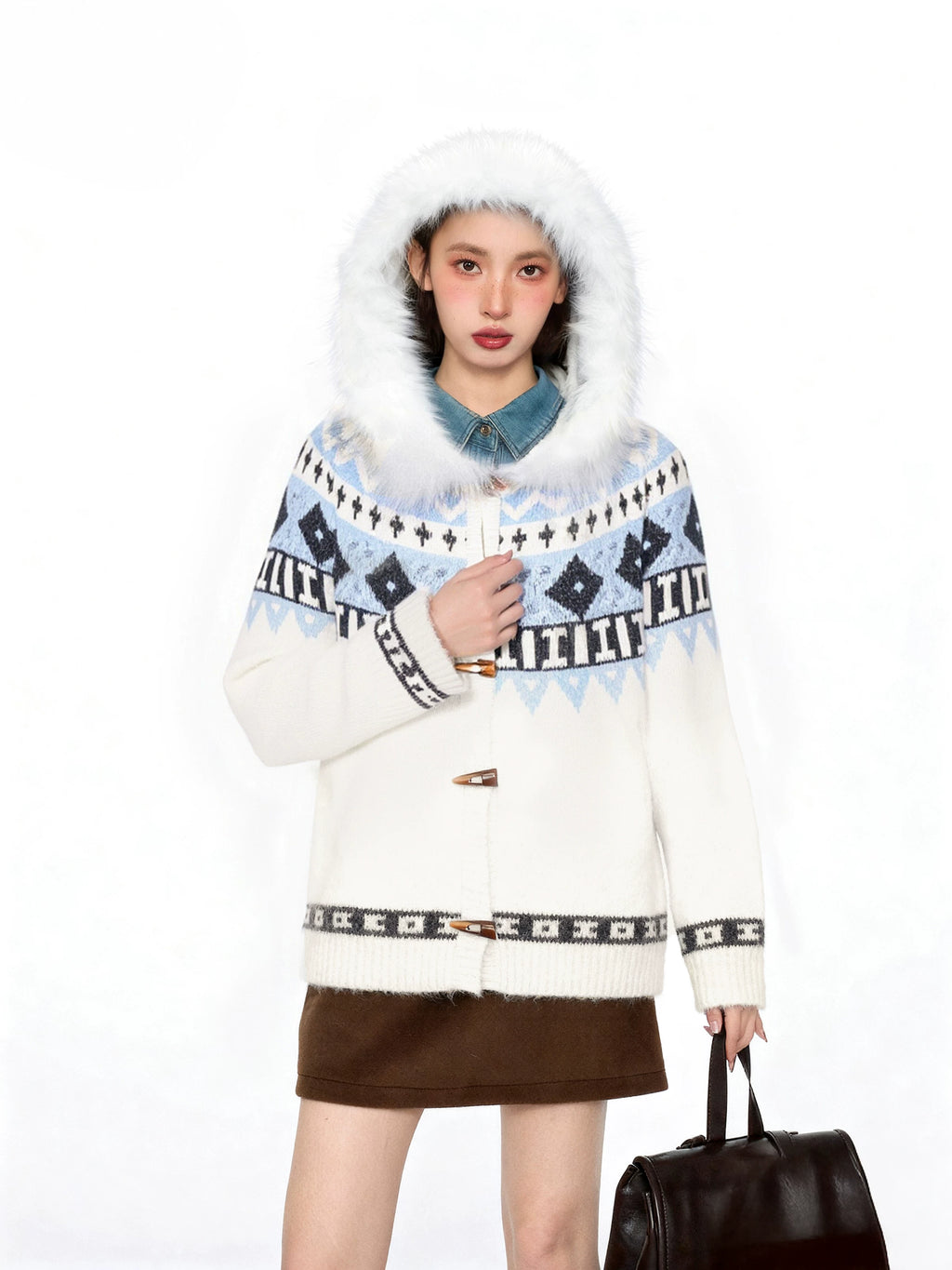 Fair Isle Toggle Hooded Knit Cardigan OL2472 oliviroa オリヴィオラ