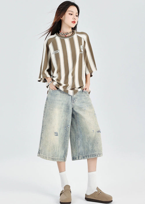 ダメージ加工 デニムショートパンツ レディース ワイド 夏用