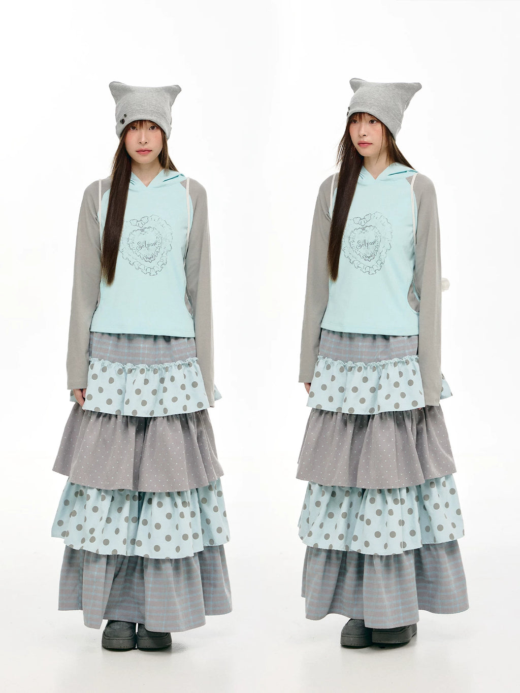 Heart Graphic Panel Hooded Top OL2464 oliviroa オリヴィオラ