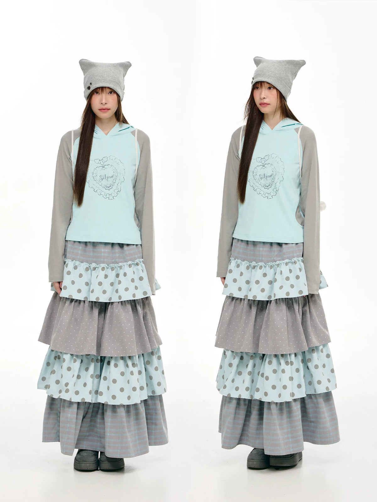 Heart Graphic Panel Hooded Top OL2464 oliviroa オリヴィオラ