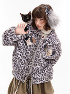 Cat Patch Leopard Fleece Jacket OL2455 oliviroa オリヴィオラ