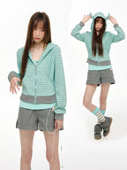 Horn Hood Striped Zip Hoodie OL2467 oliviroa オリヴィオラ
