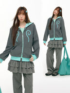 Contrast Stripe Double Zip Hoodie OL2465 oliviroa オリヴィオラ