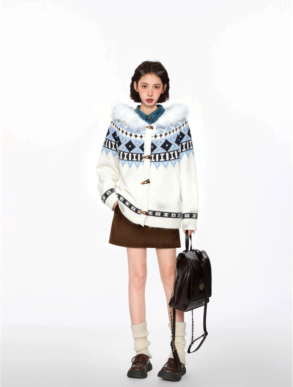 Fair Isle Toggle Hooded Knit Cardigan OL2472 oliviroa オリヴィオラ