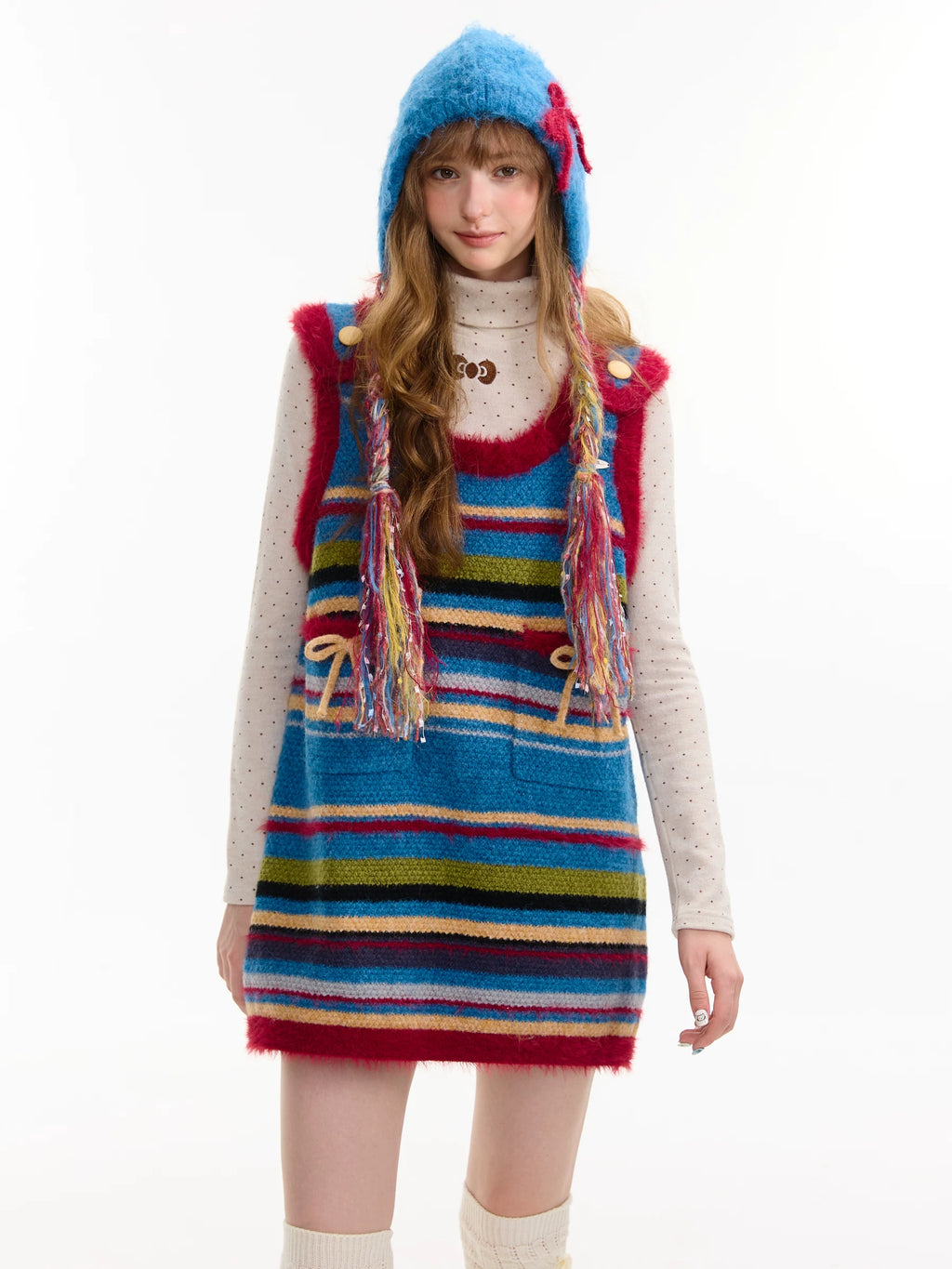 Bow Stripe Knit Mini Dress OL2453 oliviroa オリヴィオラ