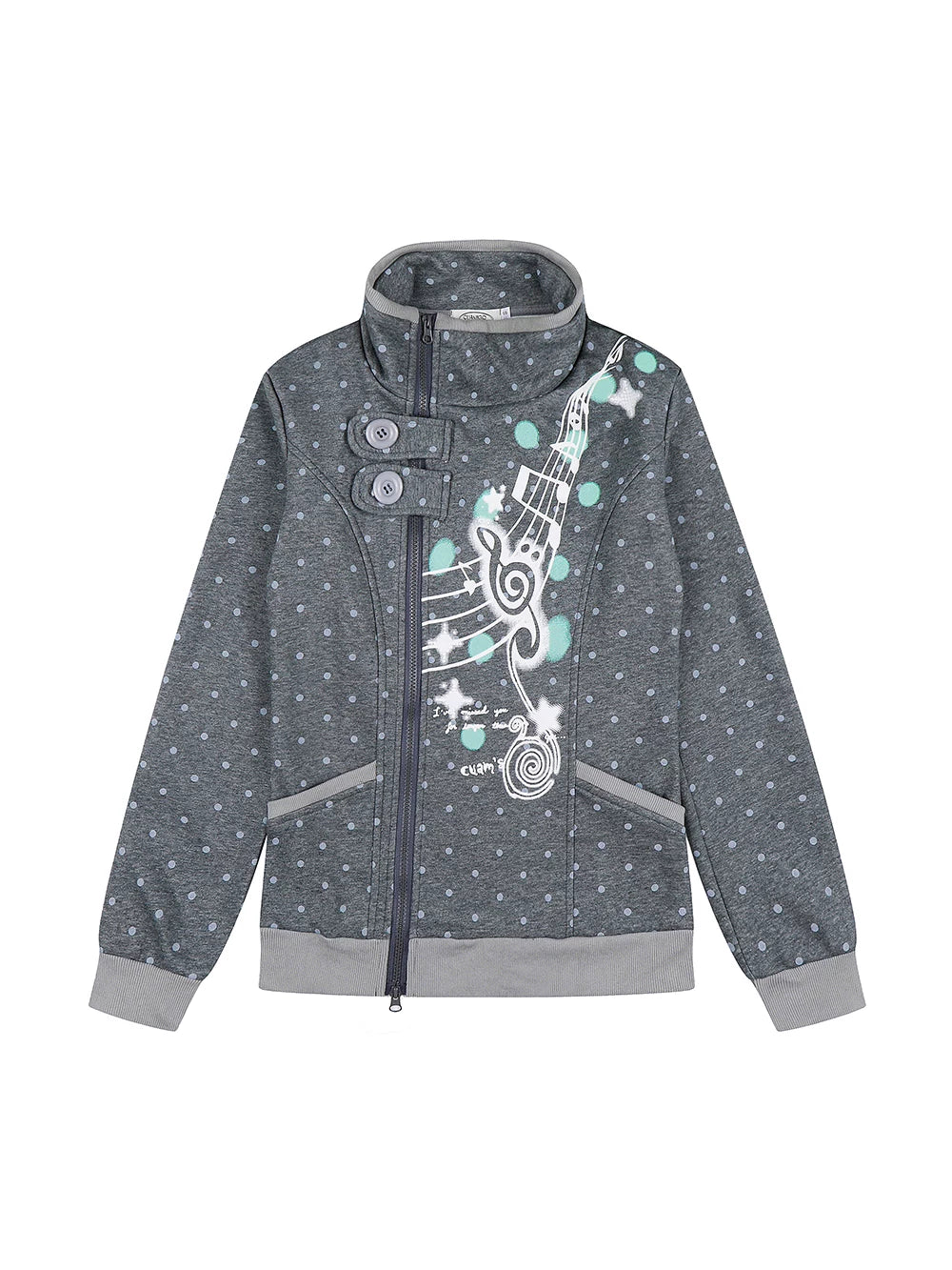 Music Note Polka Dot Stand Collar Zip Jacket OL2476 oliviroa オリヴィオラ