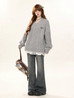 Cable V Neck Sweater and Lace Cami Dress OL2470 oliviroa オリヴィオラ