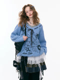 Rabbit Graphic V Neck Sweater OL2454 oliviroa オリヴィオラ