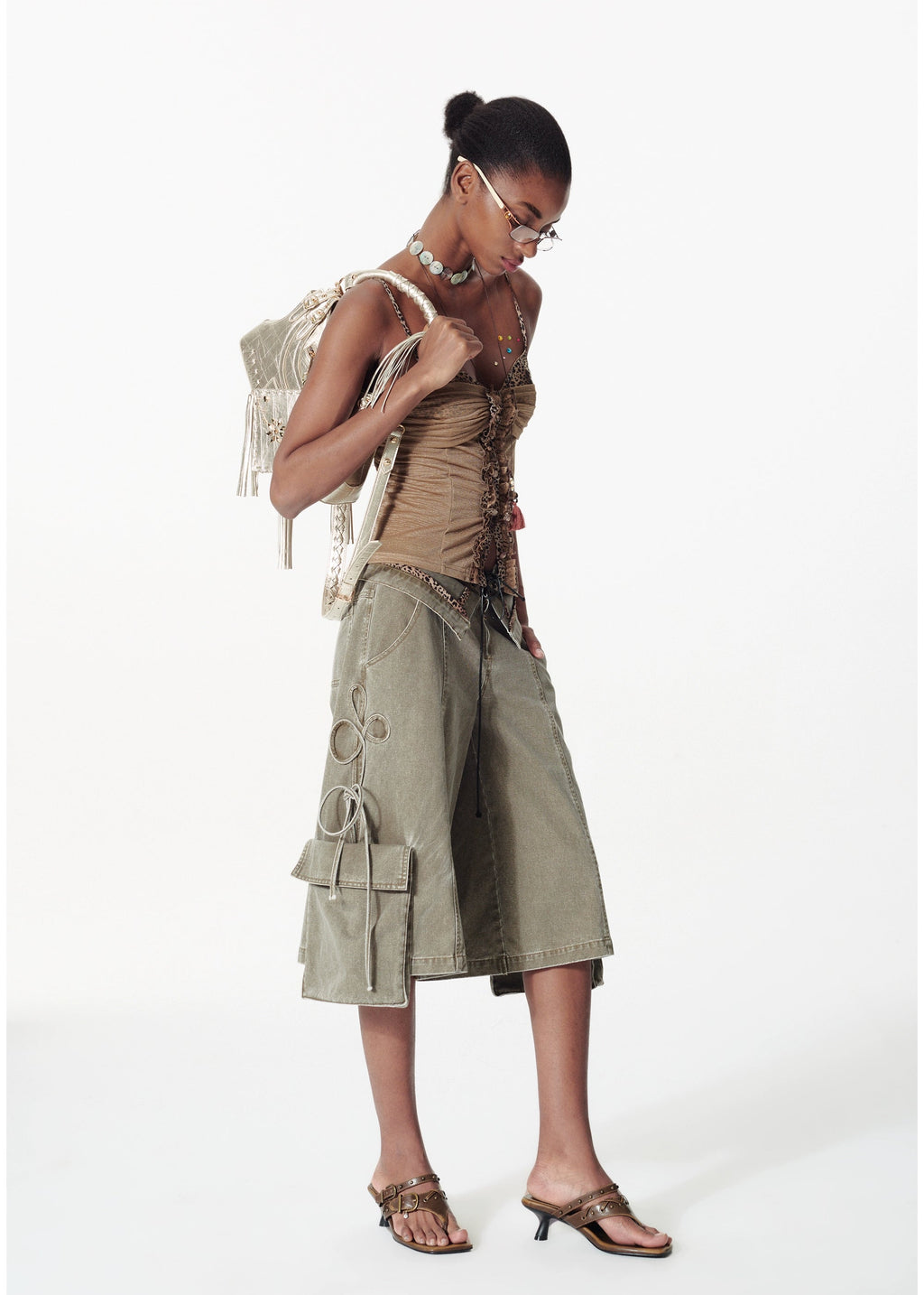 double waist strap shorts