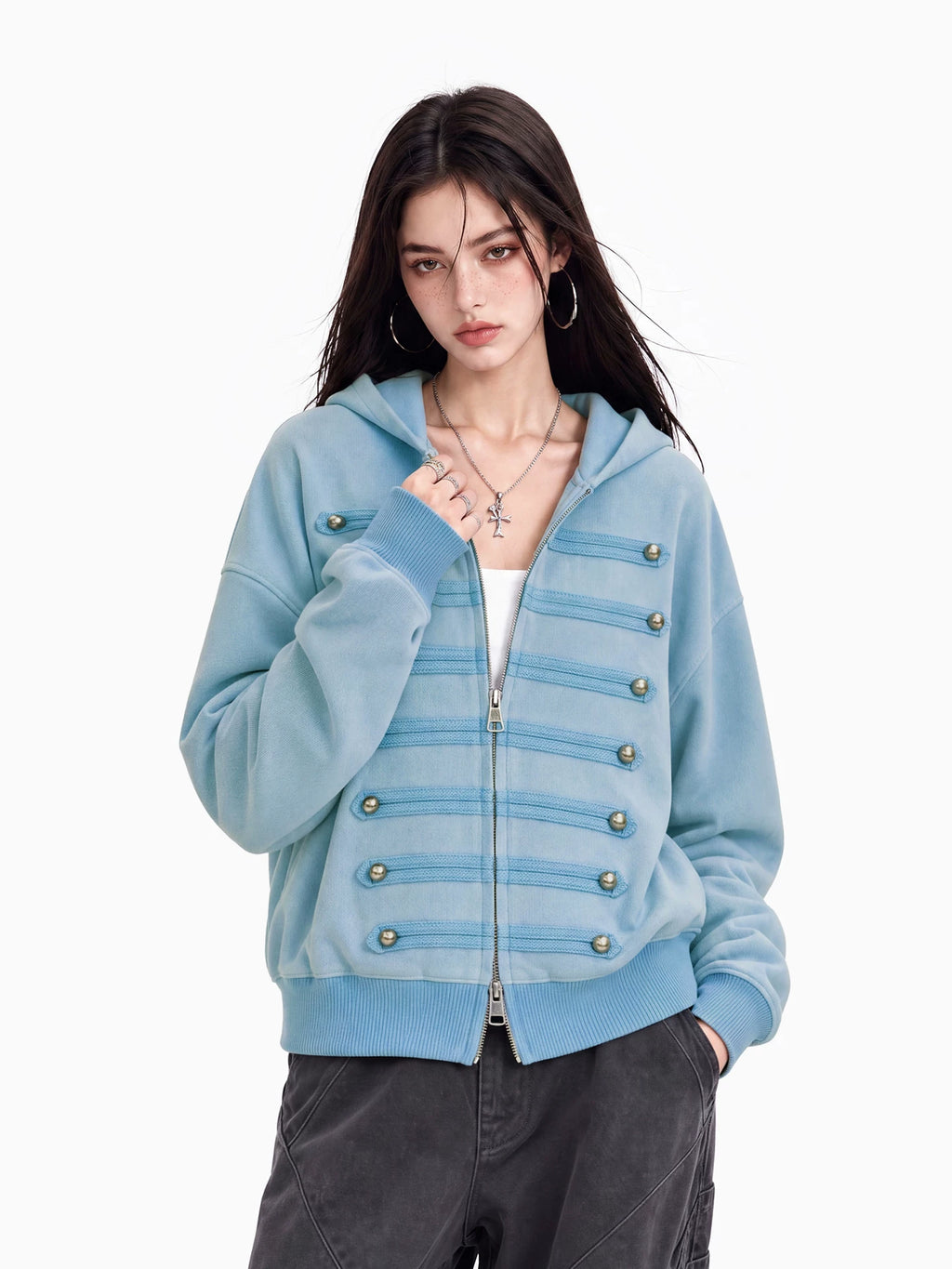 Military Braid Washed Zip Hoodie OL2461 oliviroa オリヴィオラ