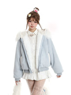 Star Patch Fur Collar Hooded Padded Jacket OL2475 oliviroa オリヴィオラ