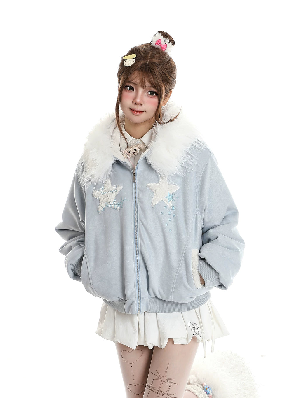 Star Patch Fur Collar Hooded Padded Jacket OL2475 oliviroa オリヴィオラ